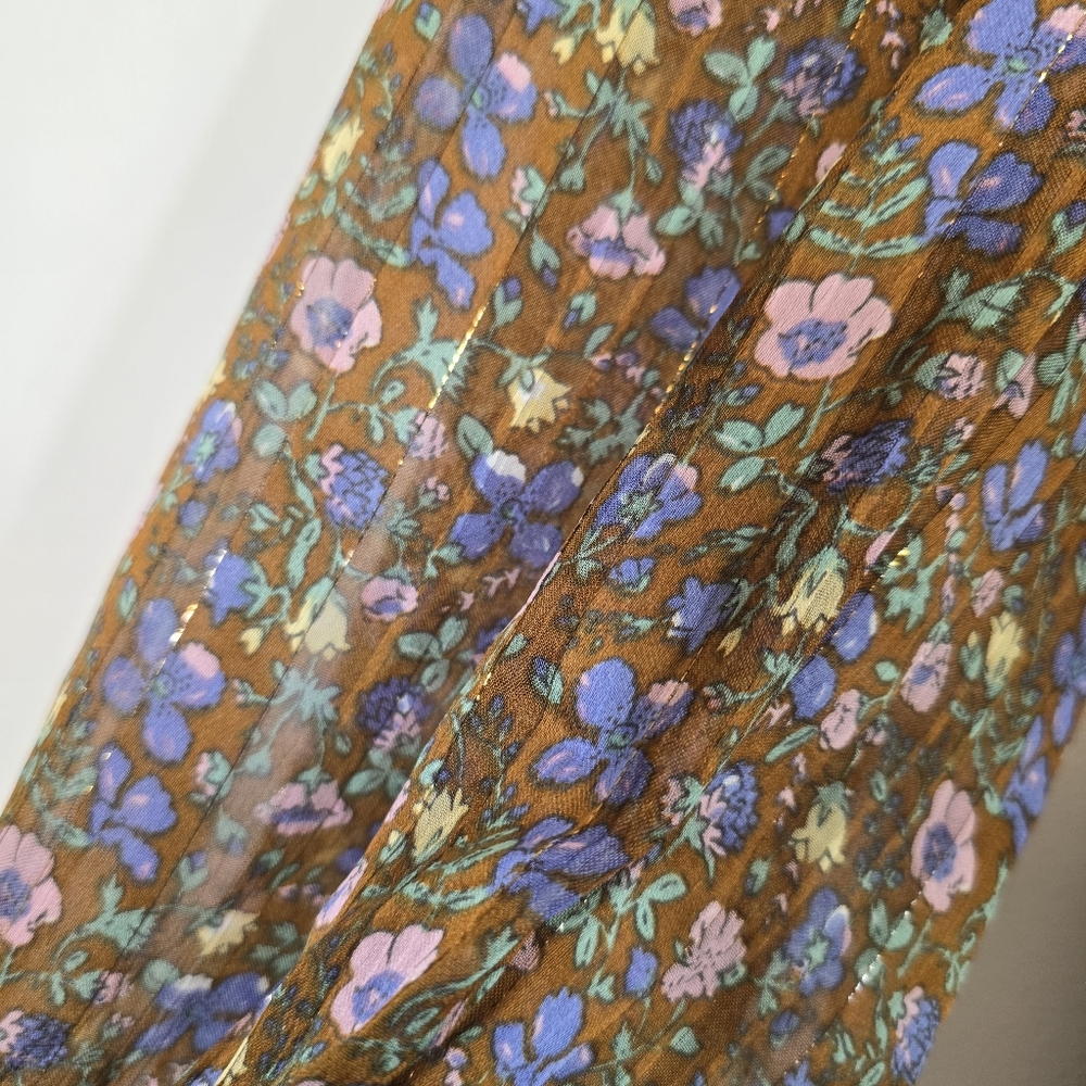 NWT Astr The Label Ruched Bust Brown Pink Ditsy Floral Midi Dress XS - Picture 8 of 11